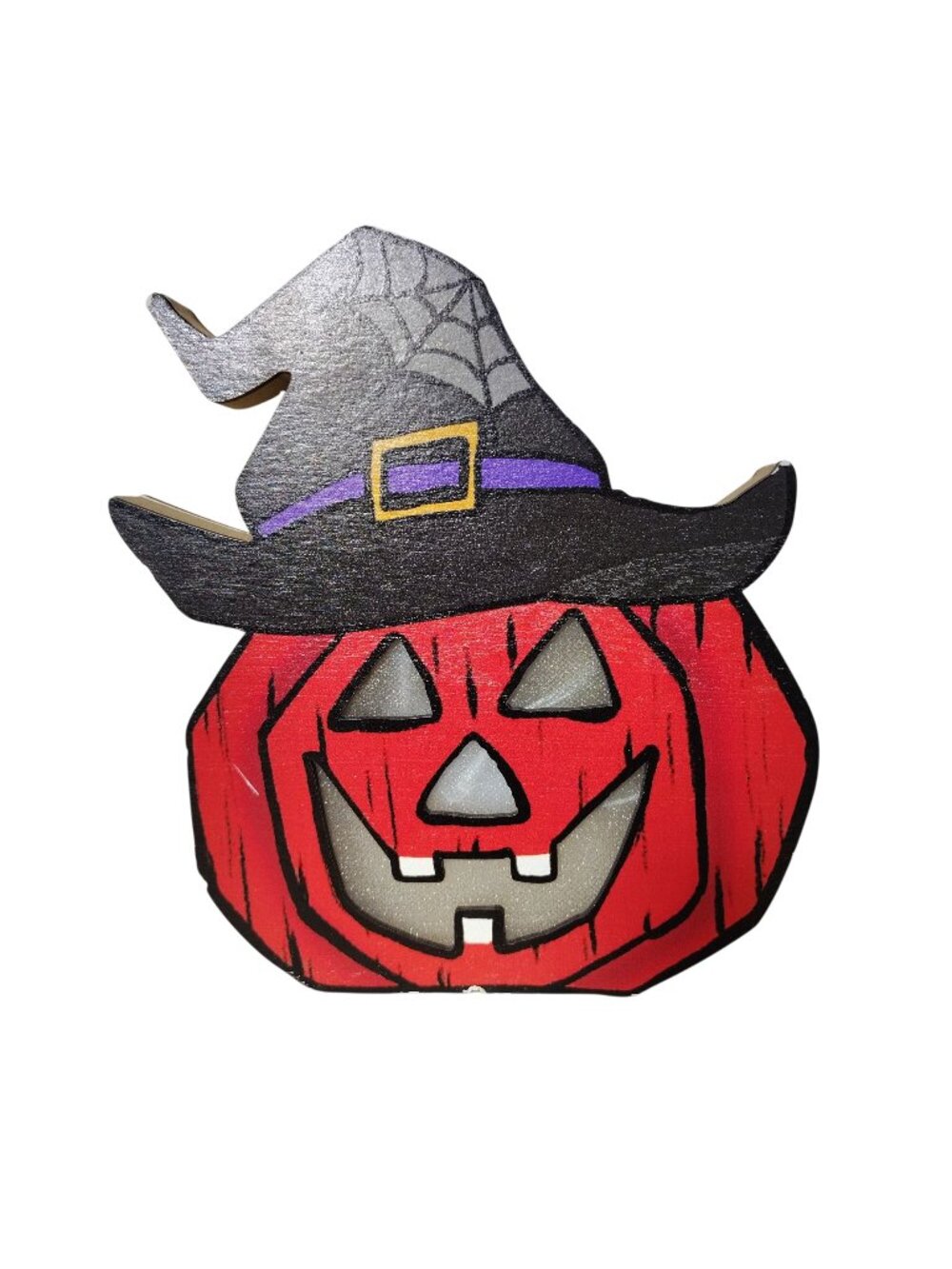 Halloween LED Light Up Wooden Pumpkin Wall Decor Witch Hat Battery Operated New